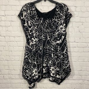 Style & Co Womens Tunic 1X Black White Square Neck Stretch Top